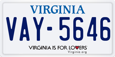VA license plate VAY5646