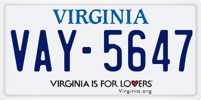 VA license plate VAY5647