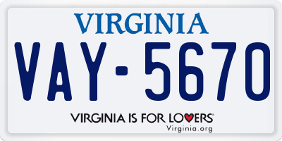 VA license plate VAY5670