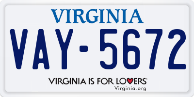 VA license plate VAY5672