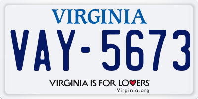 VA license plate VAY5673