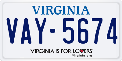 VA license plate VAY5674