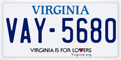 VA license plate VAY5680