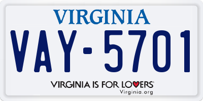 VA license plate VAY5701