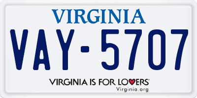 VA license plate VAY5707