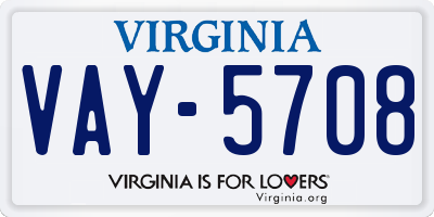VA license plate VAY5708