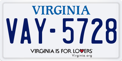 VA license plate VAY5728