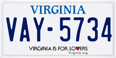VA license plate VAY5734
