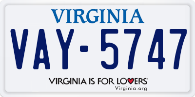 VA license plate VAY5747