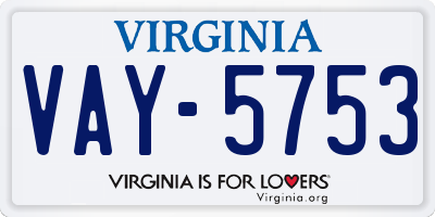VA license plate VAY5753