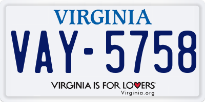 VA license plate VAY5758