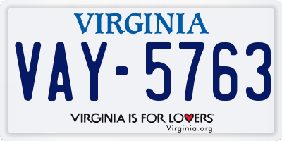 VA license plate VAY5763