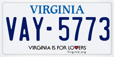 VA license plate VAY5773