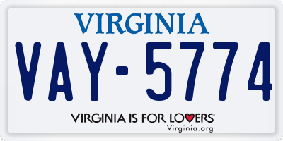 VA license plate VAY5774