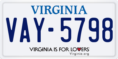 VA license plate VAY5798