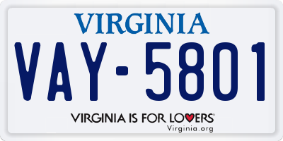 VA license plate VAY5801