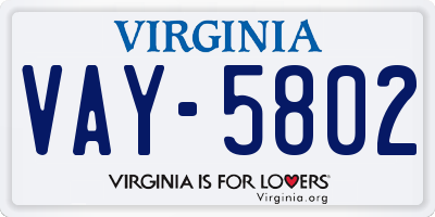 VA license plate VAY5802