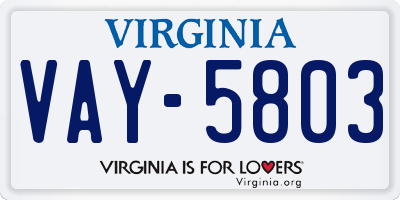 VA license plate VAY5803