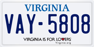 VA license plate VAY5808
