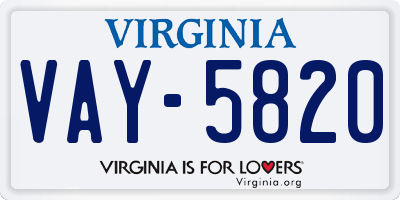 VA license plate VAY5820