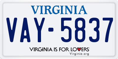 VA license plate VAY5837
