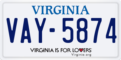 VA license plate VAY5874