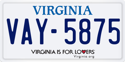 VA license plate VAY5875