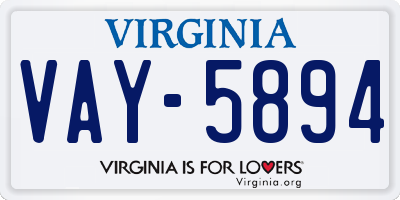 VA license plate VAY5894