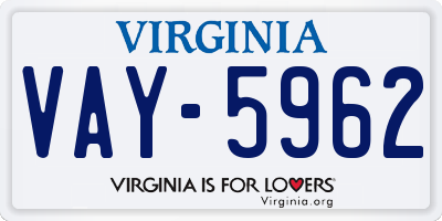 VA license plate VAY5962