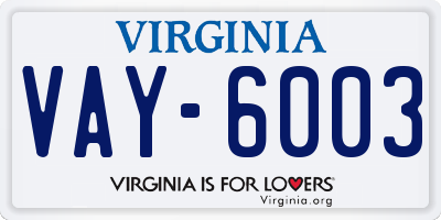 VA license plate VAY6003