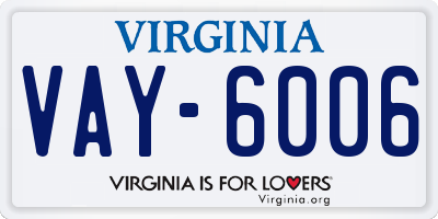VA license plate VAY6006