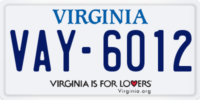VA license plate VAY6012