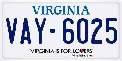 VA license plate VAY6025
