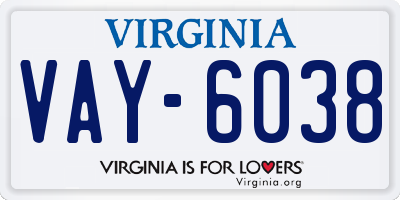 VA license plate VAY6038