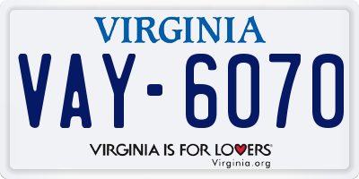 VA license plate VAY6070