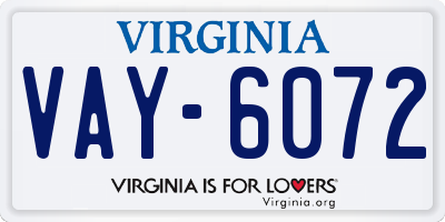 VA license plate VAY6072