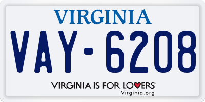 VA license plate VAY6208
