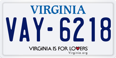 VA license plate VAY6218