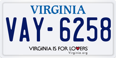 VA license plate VAY6258