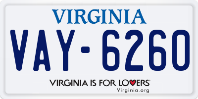 VA license plate VAY6260