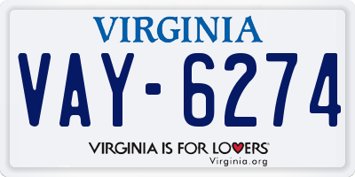 VA license plate VAY6274