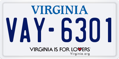 VA license plate VAY6301