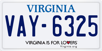 VA license plate VAY6325