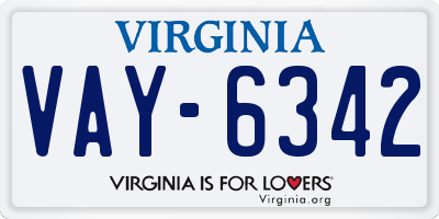 VA license plate VAY6342