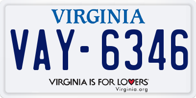 VA license plate VAY6346