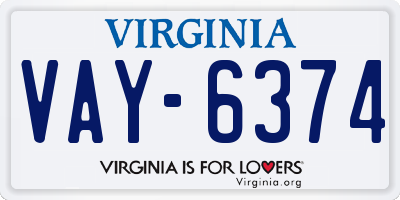 VA license plate VAY6374