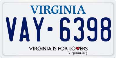 VA license plate VAY6398