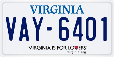 VA license plate VAY6401