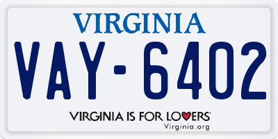 VA license plate VAY6402