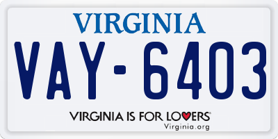VA license plate VAY6403